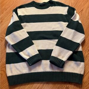 Brandy Melville Green and White Striped Crewneck Sweater